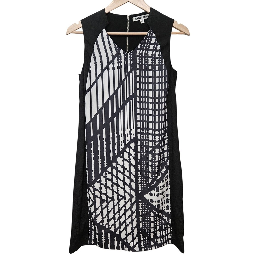 Liberty Sage Sheer Midi Dress Black Striped Minimal Artsy Office Chic Womens XS